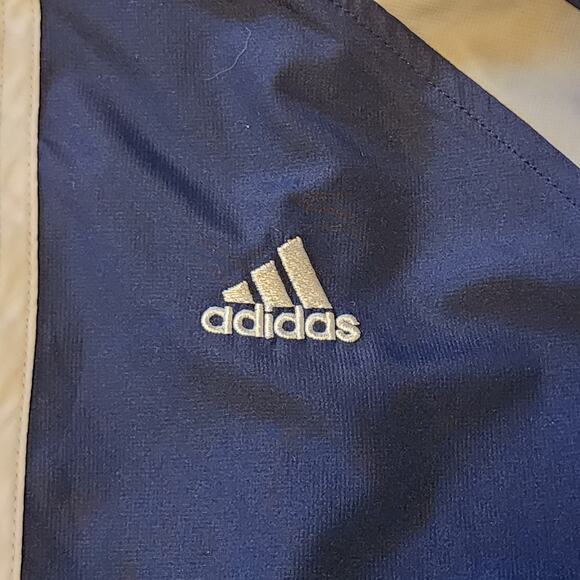 Vintage Y2K Adidas Wind Breaker Full Zip Jacket Navy Triple White Stripe Pockets - Picture 3 of 9